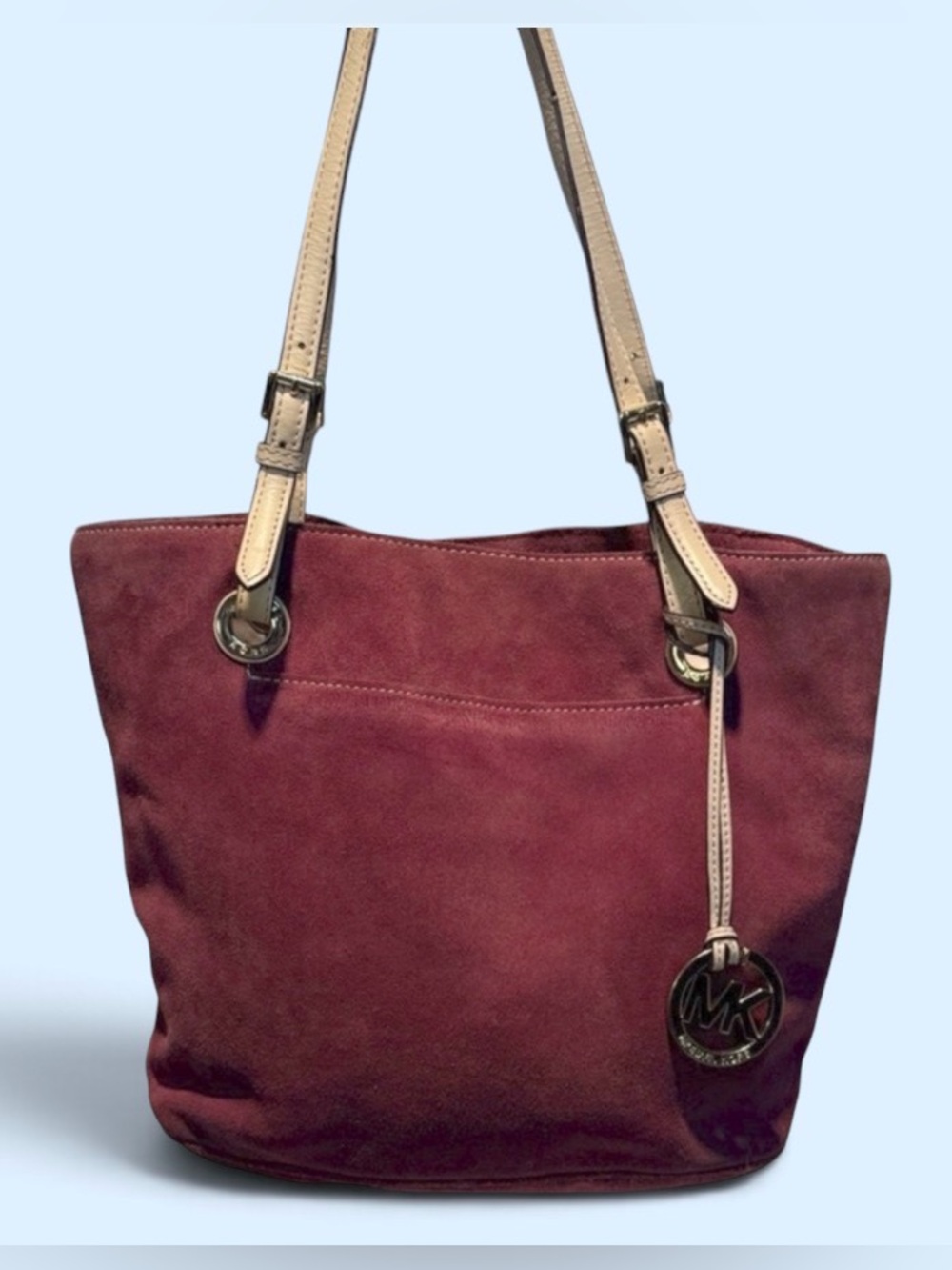 Michael Kors Deep Red Tote with Beige Straps